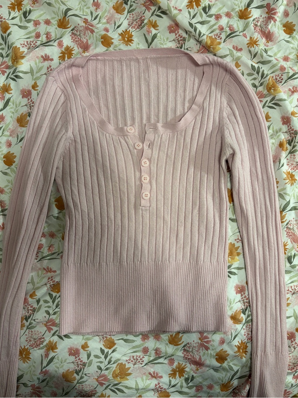 Women's Ribbed Henley Long-Sleeve Top - Pink